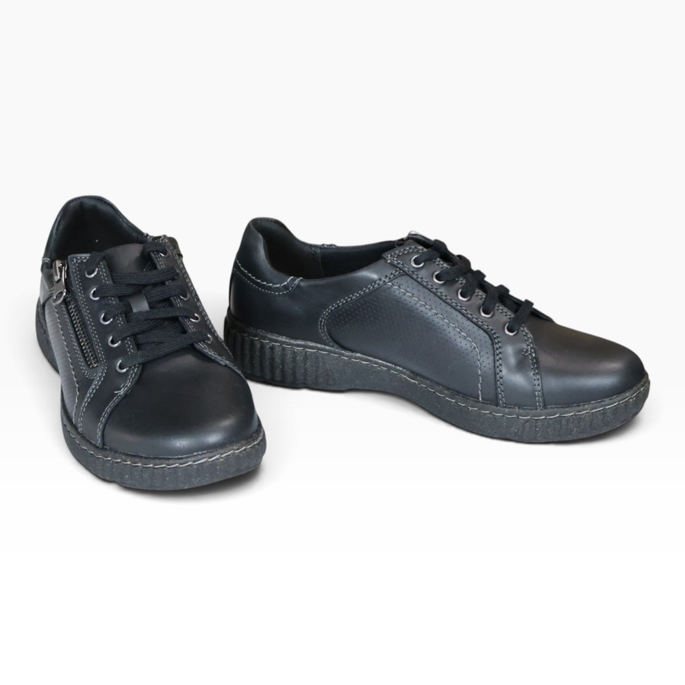 Black Leather Sneakers Lace Up Side Zip Clarks Caroline Janna Unworn Comfort 6W